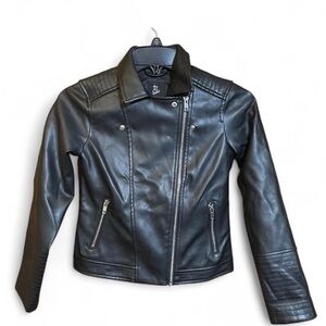 Art Class Black Leather Jacket Asymmetrical Design